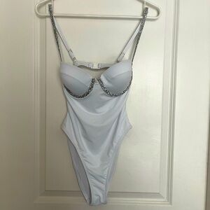 White Rhinestone One Piece Swimsuit
